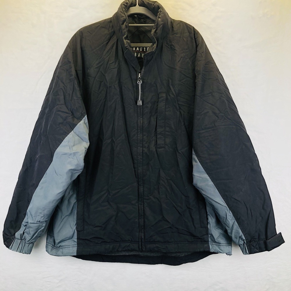 VTG Trader Bay Mens Large Black Puffer Jacket Windbreaker Insulated Hooded Coat